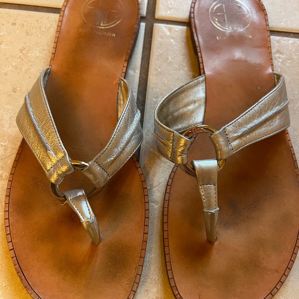 Lilly Pulitzer McKim Metallic Silver Sandals
